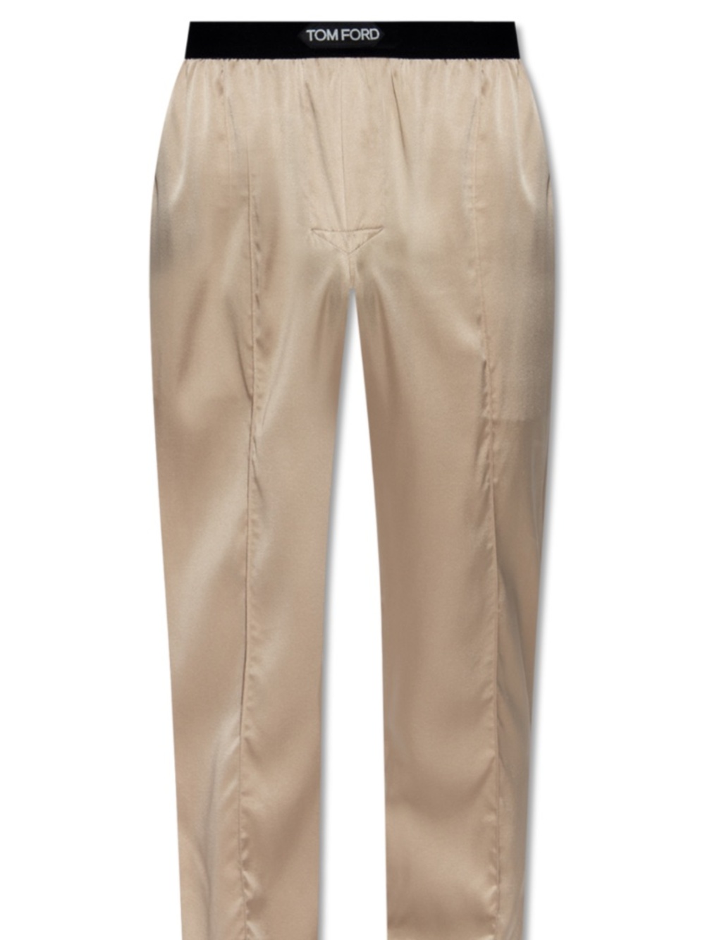 Tom Ford Vanilla Cream Silk Stretch Black Logo Waistband Pajama Pants Trousers